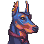 Cortez, a pixel-art doberman.